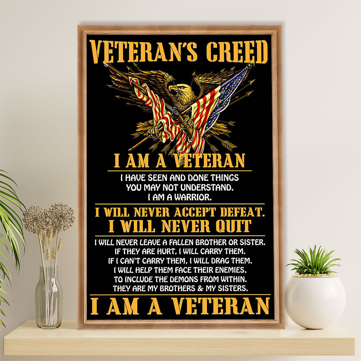 US Army Military Canvas Wall Art | Veteran's Creed | American Independence Day Gift for Soldiers