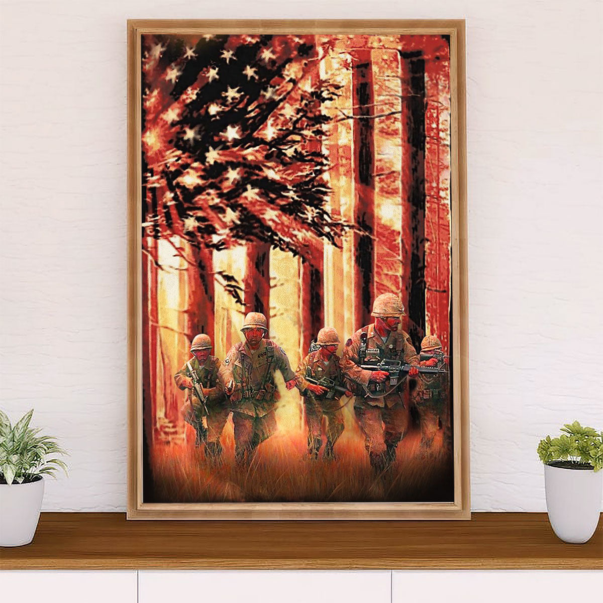 US Army Military Canvas Wall Art | US Flag Soldiers | American Independence Day Gift for Soldiers