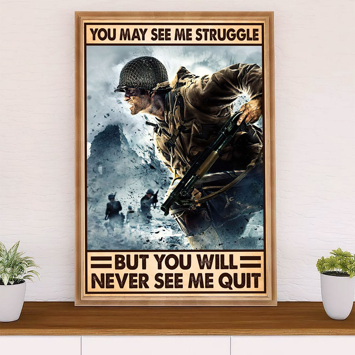 US Army Military Canvas Wall Art | Never See Me Quit | American Independence Day Gift for Soldiers