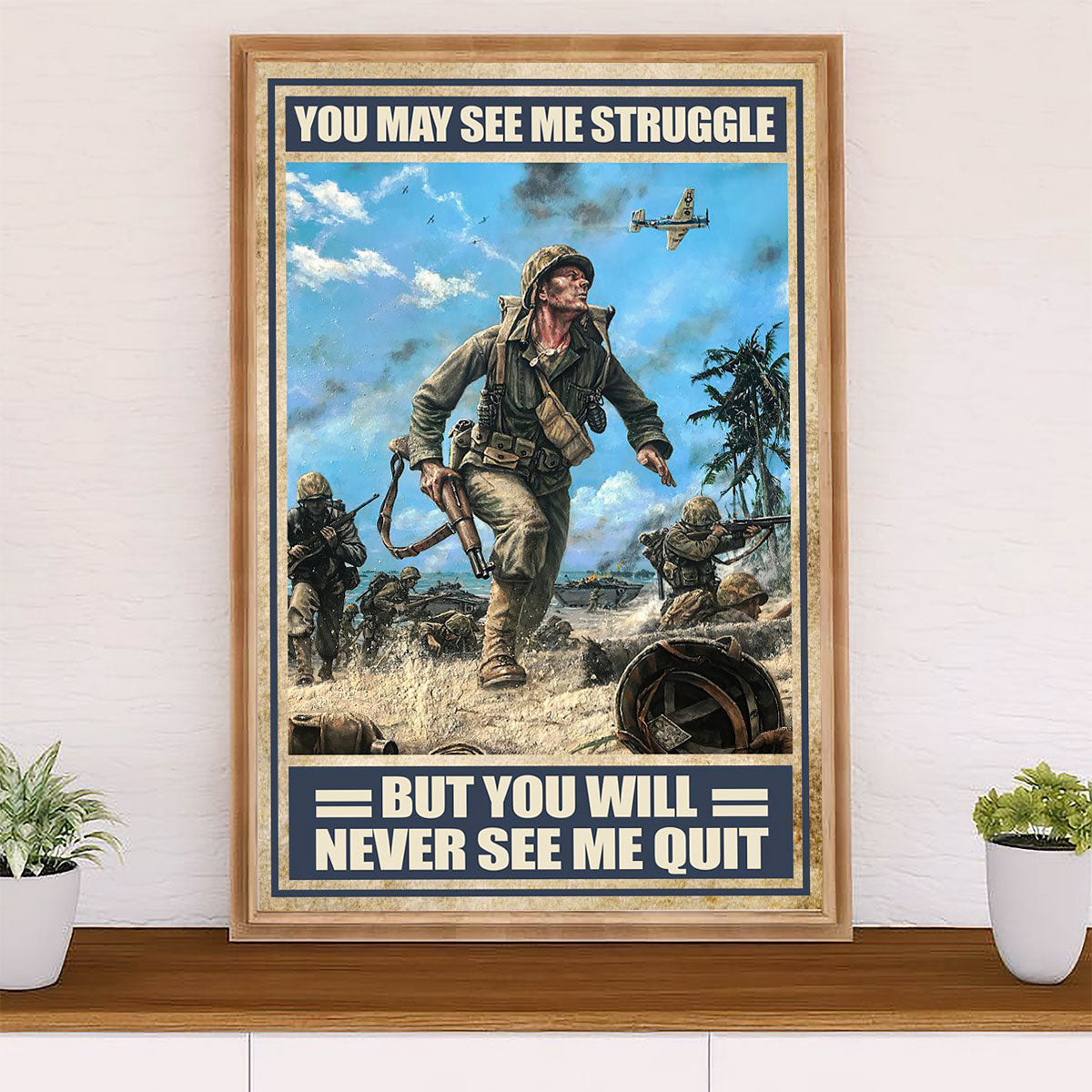 US Army Military Canvas Wall Art | Never See Me Quit | American Independence Day Gift for Soldiers