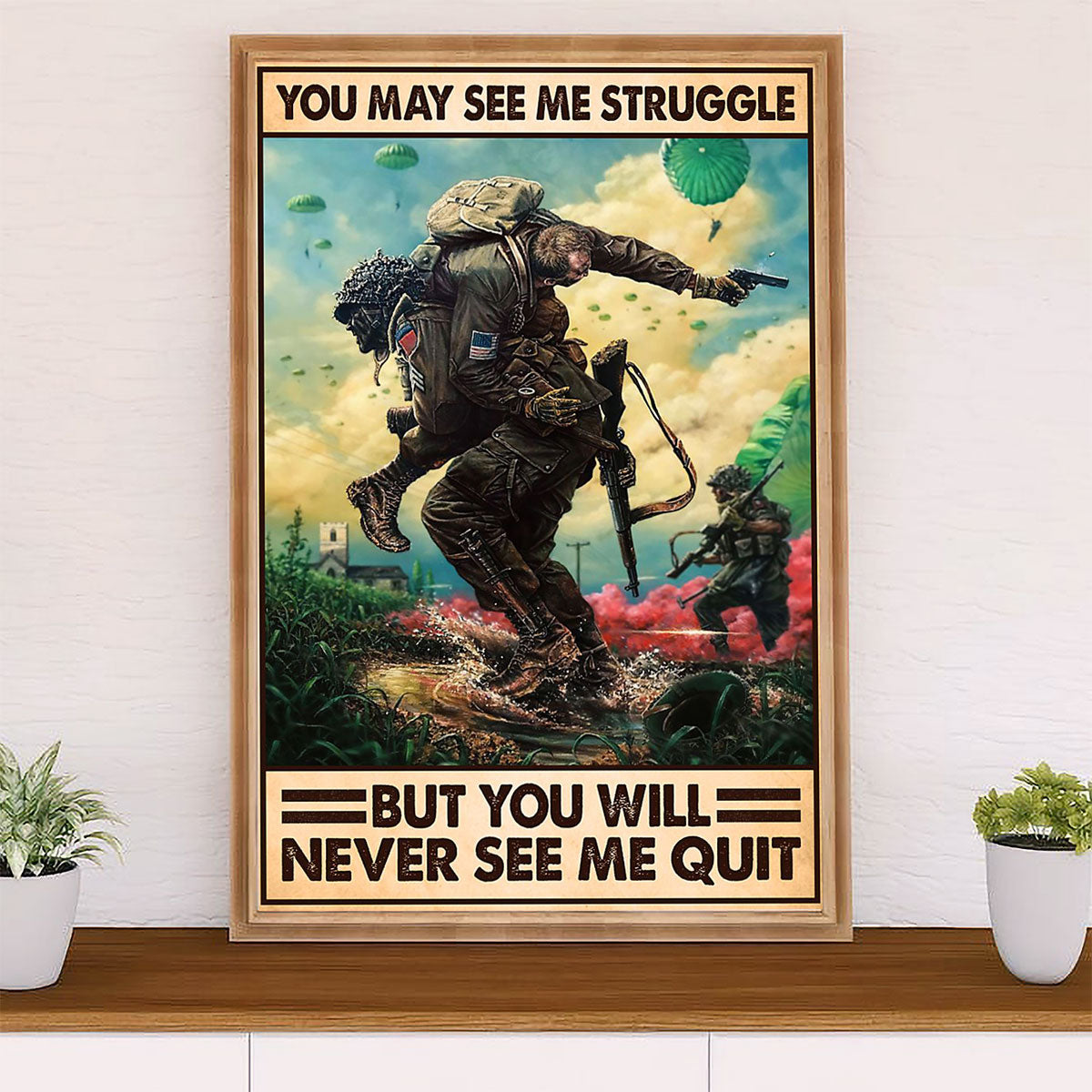 US Army Military Canvas Wall Art | Never See Me Quit | American Independence Day Gift for Soldiers