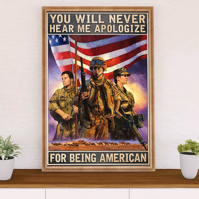 US Army Military Poster Wall Art | Being American | American Independence Day Gift for Soldiers