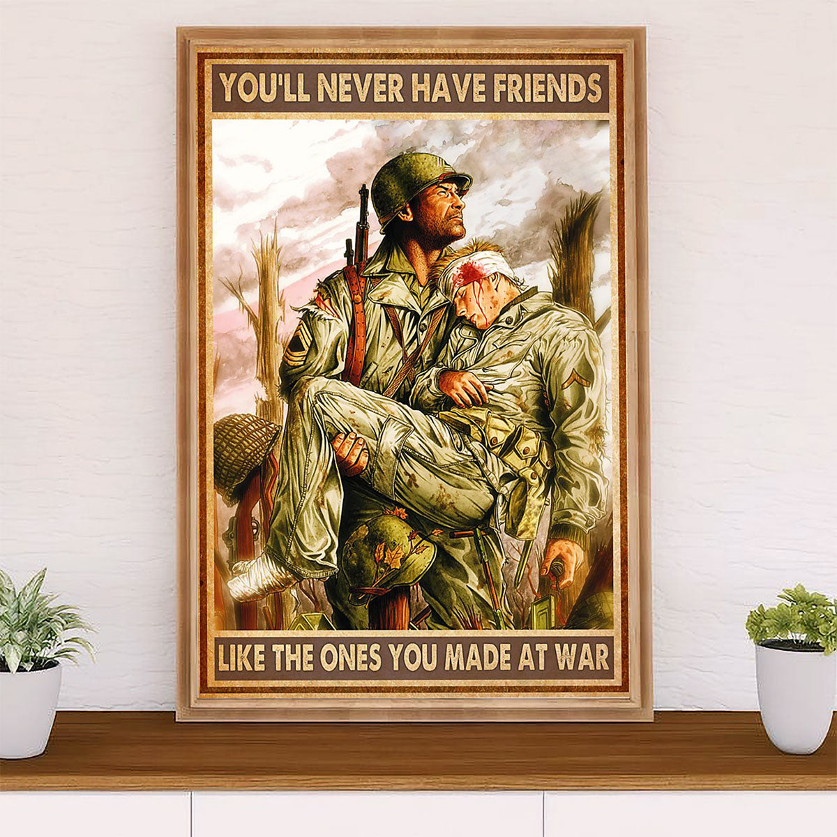 US Army Military Poster Wall Art | Friends At War | American Independence Day Gift for Soldiers
