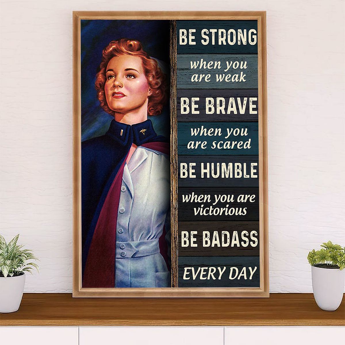 US Army Military Poster Wall Art | Woman Be Strong Be Brave | American Independence Day Gift for Soldiers