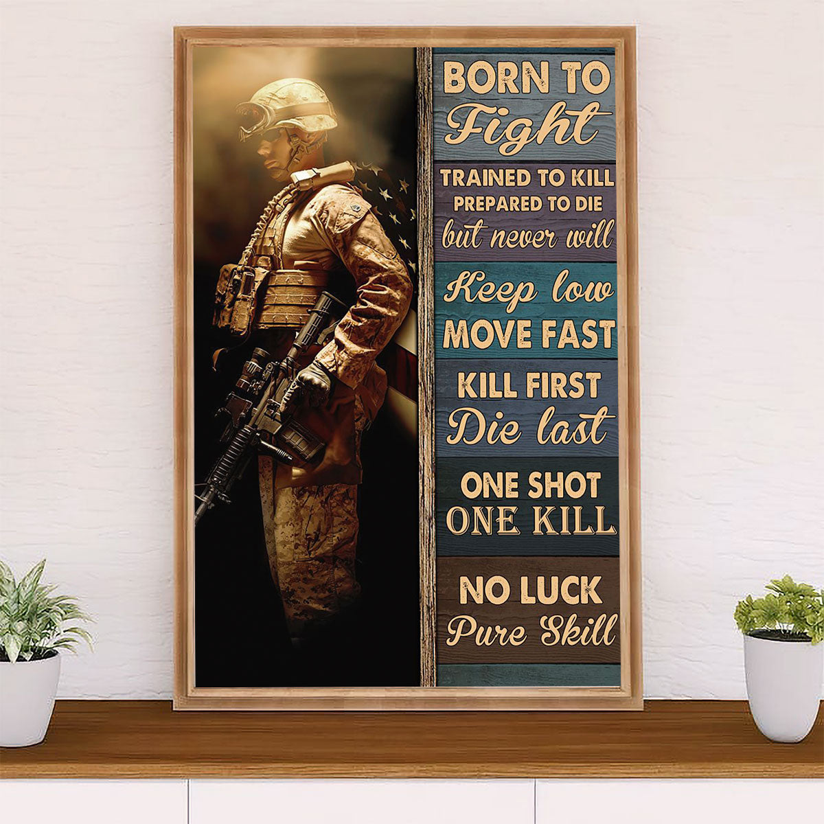 US Army Military Poster Wall Art | Born To Fight | American Independence Day Gift for Soldiers