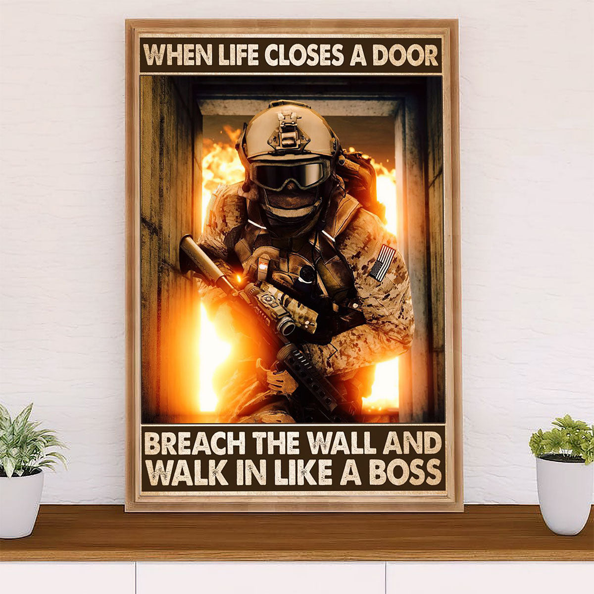US Army Military Poster Wall Art | When Life Closes A Door | American Independence Day Gift for Soldiers