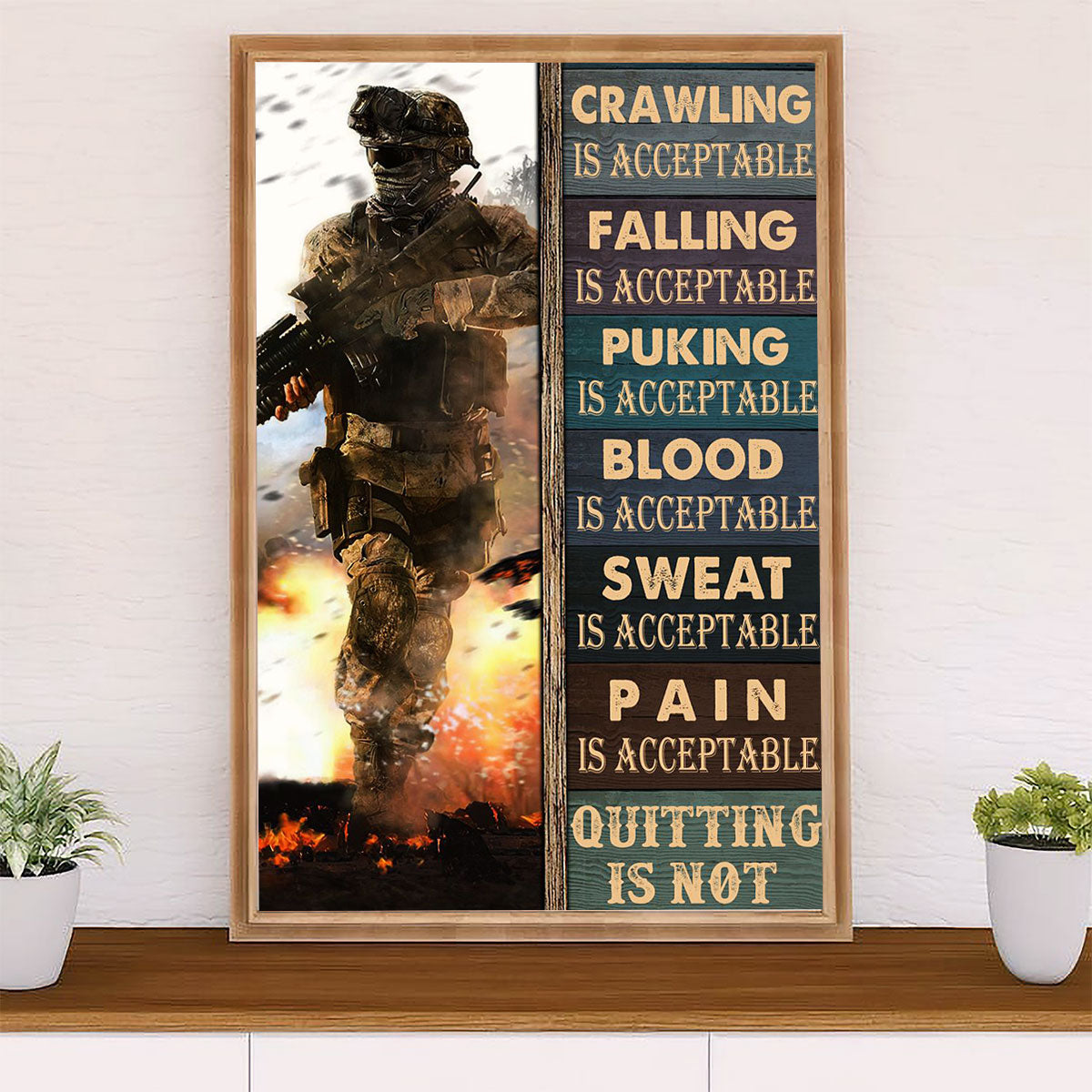 US Army Military Canvas Wall Art | Quitting Is Not Acceptable | American Independence Day Gift for Soldiers