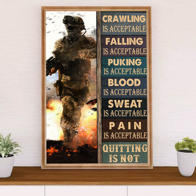 US Army Military Canvas Wall Art | Quitting Is Not Acceptable | American Independence Day Gift for Soldiers