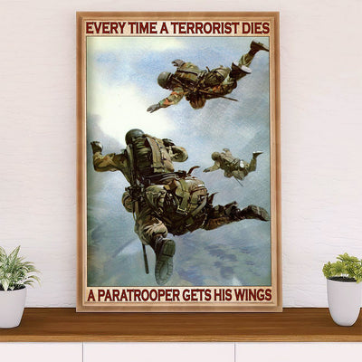 US Army Military Poster Wall Art | Paratrooper Gets His Wings | American Independence Day Gift for Soldiers