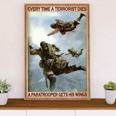 US Army Military Canvas Wall Art | Paratrooper Gets His Wings | American Independence Day Gift for Soldiers