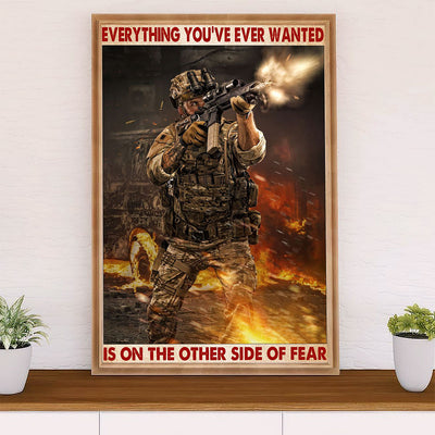 US Army Military Canvas Wall Art | Other Side Of Fear | American Independence Day Gift for Soldiers