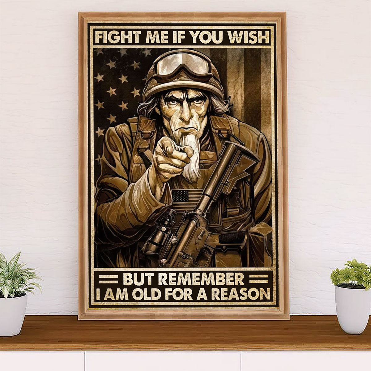 US Army Military Canvas Wall Art | Old For A Reason | American Independence Day Gift for Soldiers