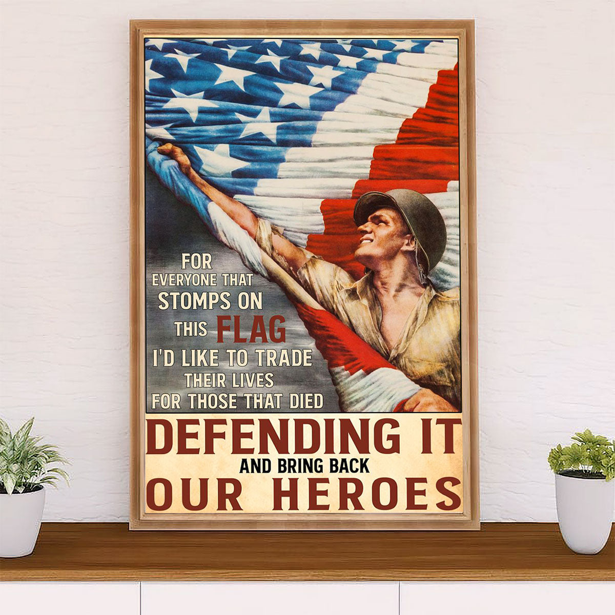 US Army Military Canvas Wall Art | Bring Back Our Heroes | American Independence Day Gift for Soldiers