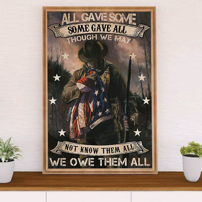US Army Military Canvas Wall Art | We Owe Them All | American Independence Day Gift for Soldiers
