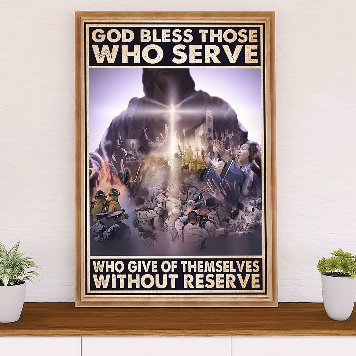 US Army Military Poster Wall Art | God Bless | American Independence Day Gift for Soldiers