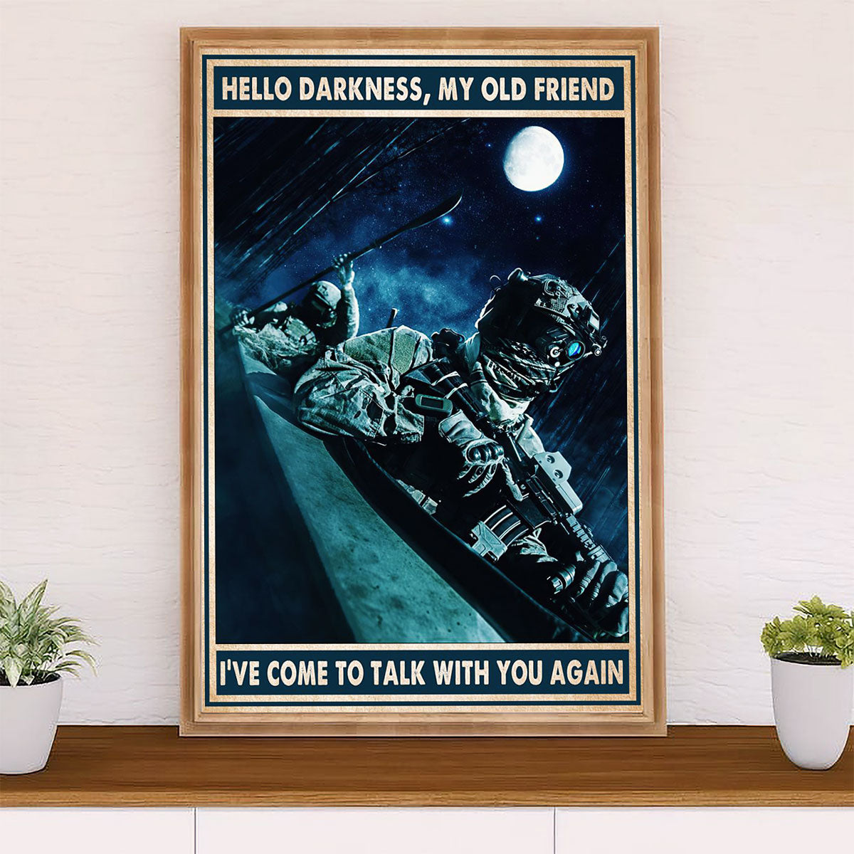 US Army Military Canvas Wall Art | Hello Darkness | American Independence Day Gift for Soldiers