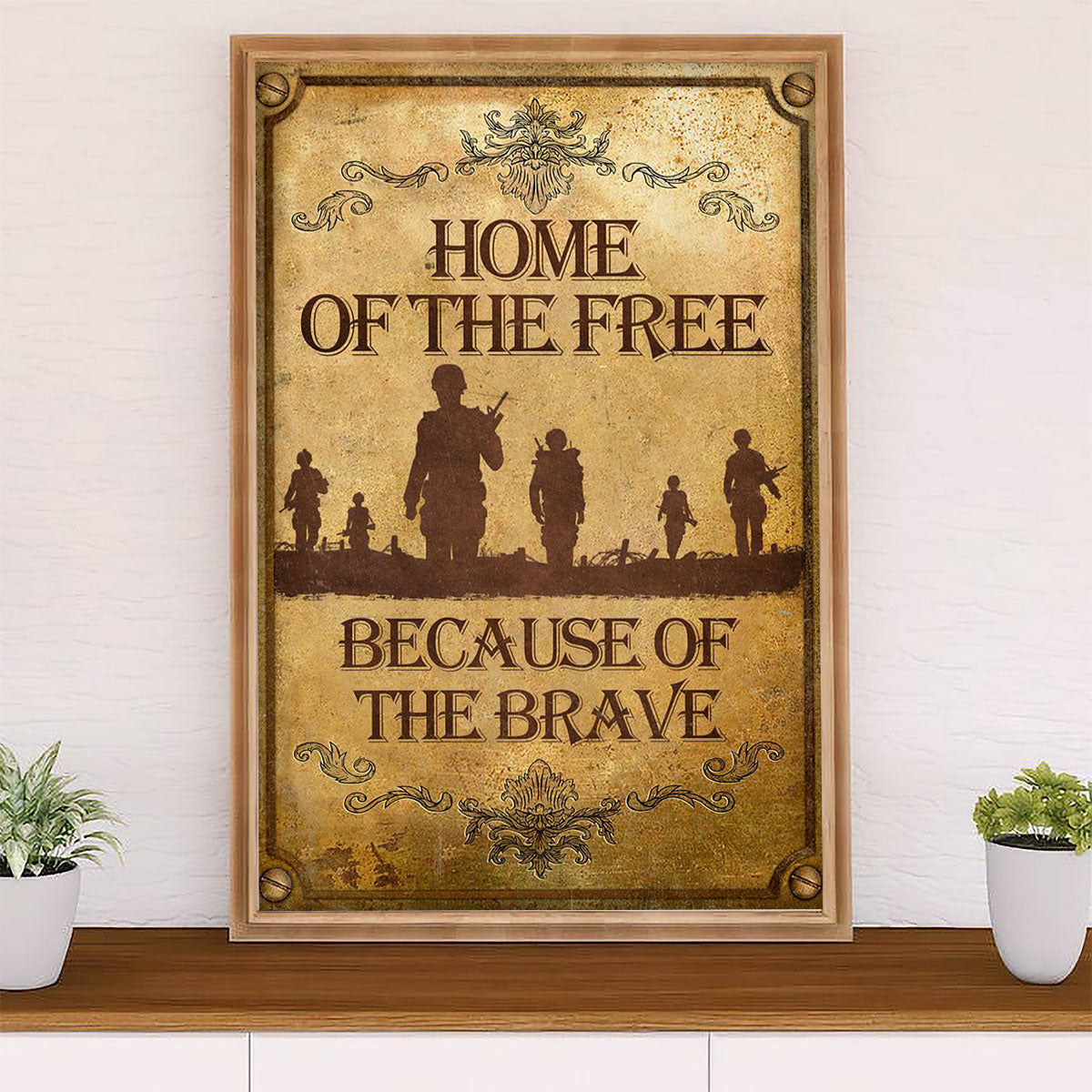 US Army Military Canvas Wall Art | Home Of The Free | American Independence Day Gift for Soldiers