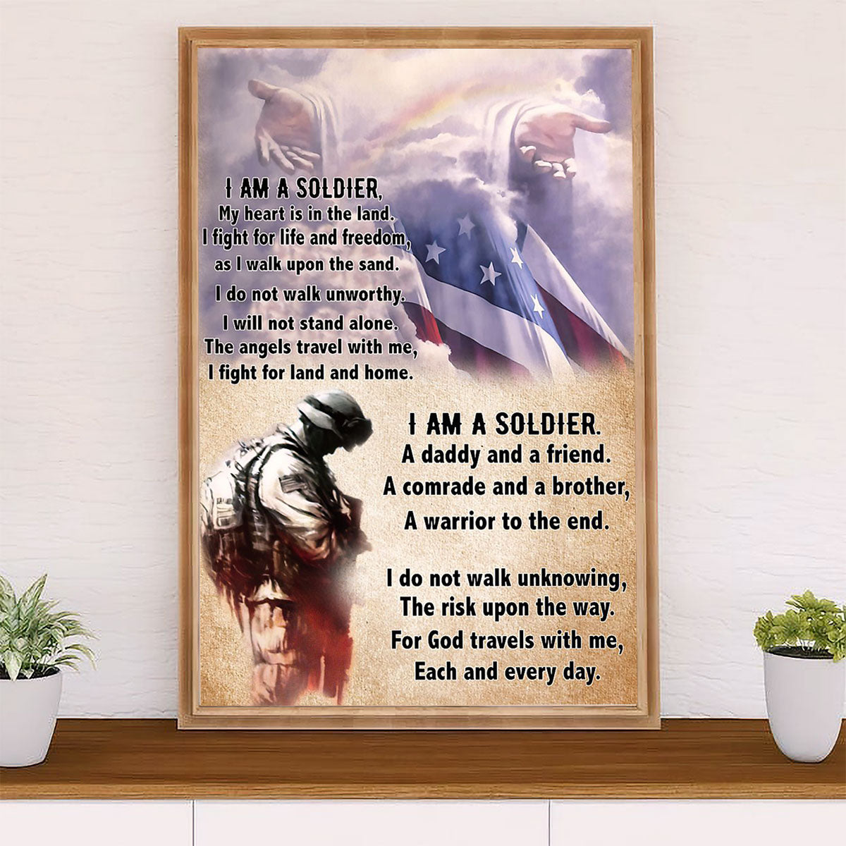US Army Military Poster Wall Art | I Am A Soldier | American Independence Day Gift for Soldiers