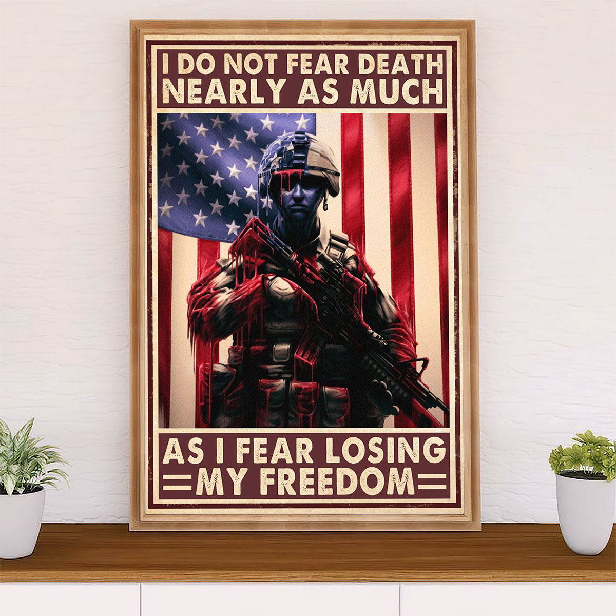 US Army Military Canvas Wall Art | US Flag Soldier | American Independence Day Gift for Soldiers