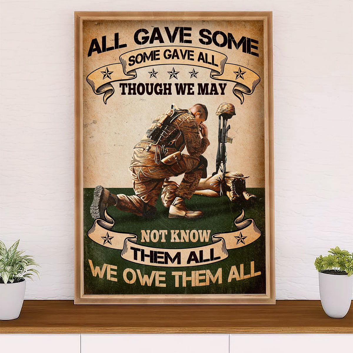 US Army Military Canvas Wall Art | Memorial We Owe Them All | American Independence Day Gift for Soldiers