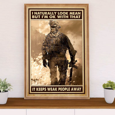 US Army Military Poster Wall Art | Keeps Weak People Away | American Independence Day Gift for Soldiers