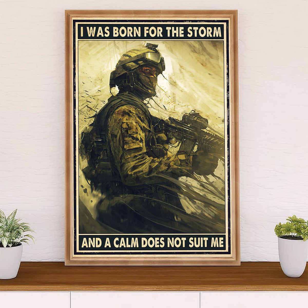 US Army Military Canvas Wall Art | Born For The Storm | American Independence Day Gift for Soldiers