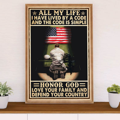 US Army Military Canvas Wall Art | Love Family, Defend Country | American Independence Day Gift for Soldiers