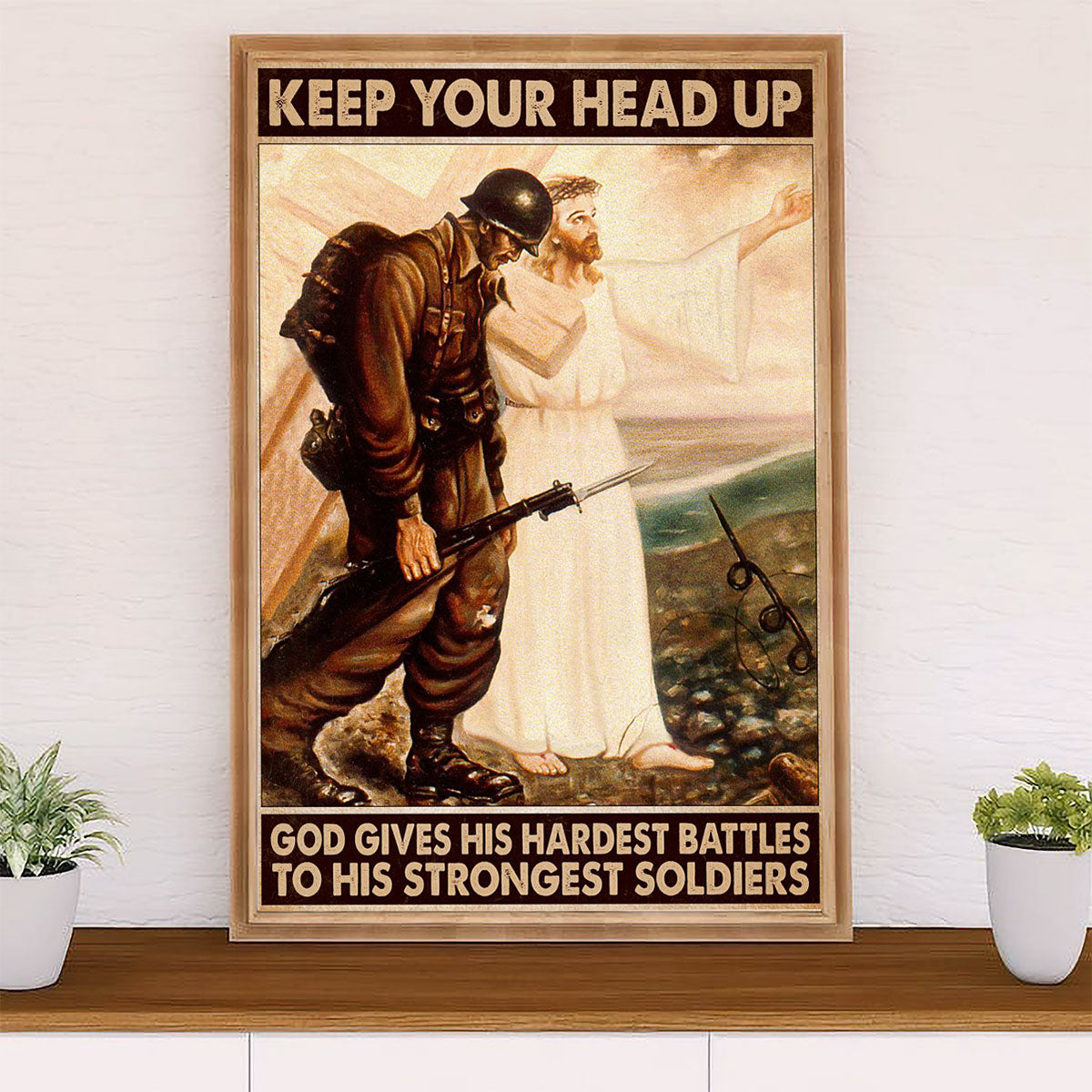 US Army Military Canvas Wall Art | Keep Your Head Up | American Independence Day Gift for Soldiers