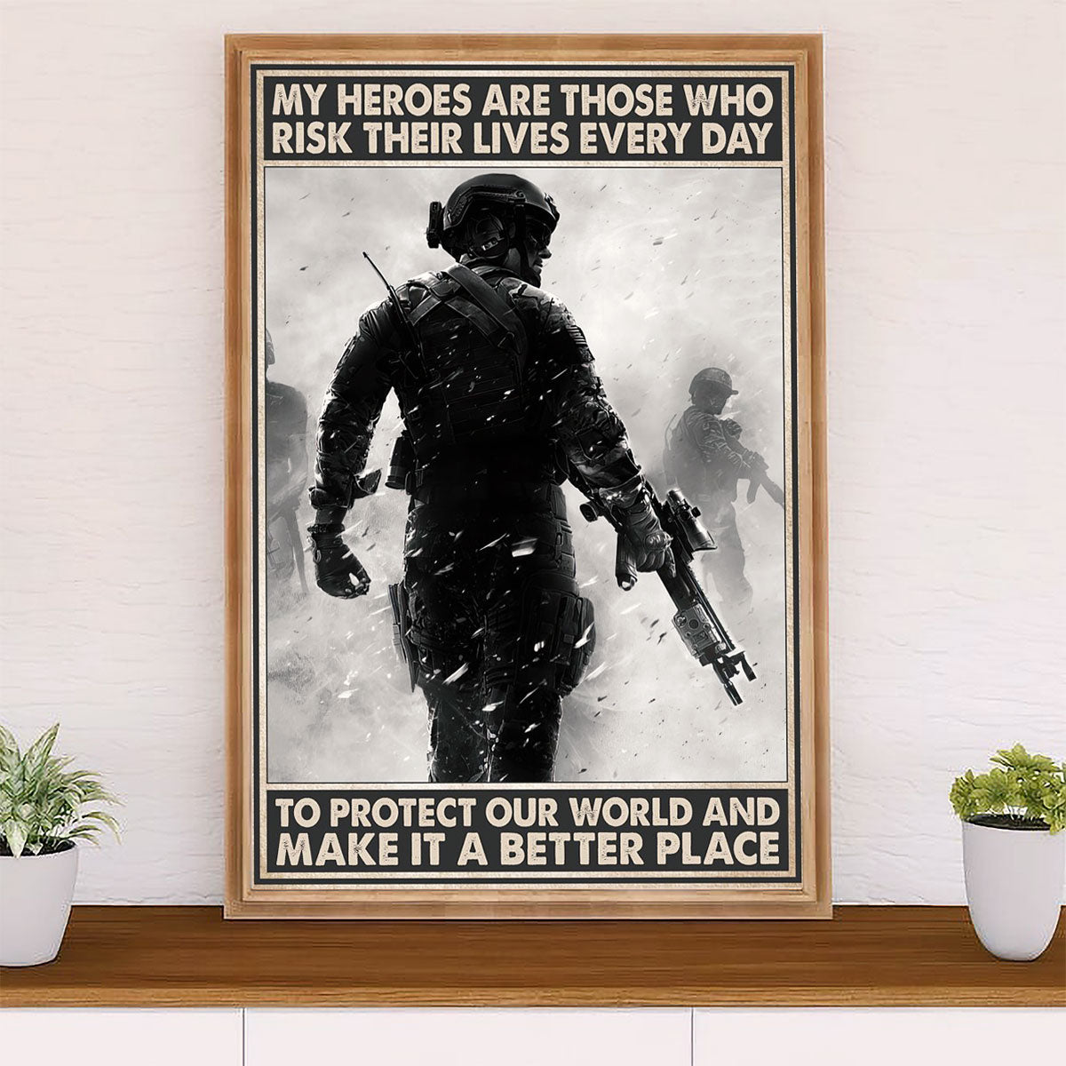 US Army Military Canvas Wall Art | Protect Our World | American Independence Day Gift for Soldiers