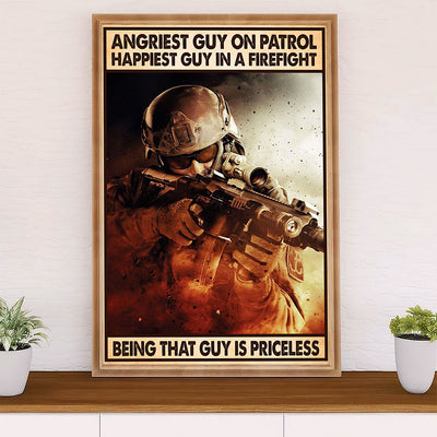 US Army Military Poster Wall Art | Happiest Guy In A Firefight | American Independence Day Gift for Soldiers