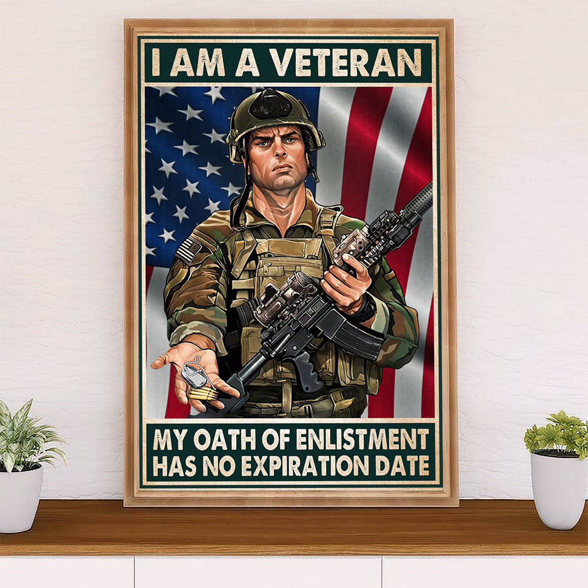 US Army Military Canvas Wall Art | I Am A Veteran | American Independence Day Gift for Soldiers