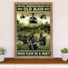 US Army Military Canvas Wall Art | Old Man Who Flew In A Huey | American Independence Day Gift for Soldiers