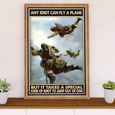 US Army Military Canvas Wall Art | Jump Out Of Plane | American Independence Day Gift for Soldiers