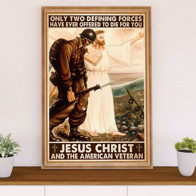 US Army Military Poster Wall Art | Jesus Christ & Veteran | American Independence Day Gift for Soldiers