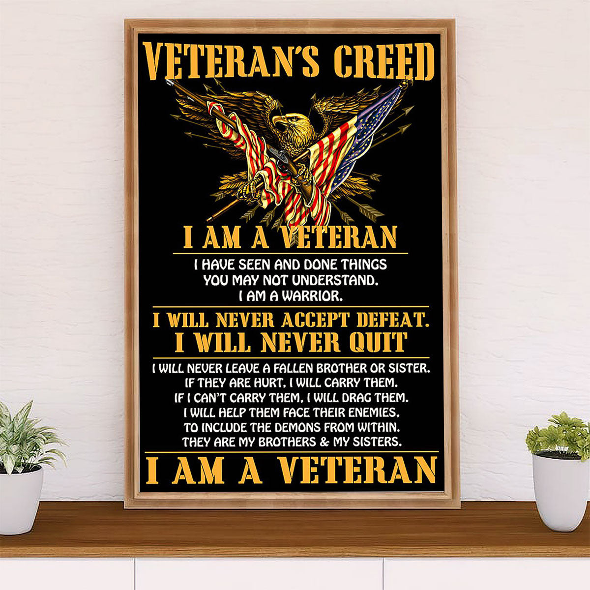 US Army Military Canvas Wall Art | Veteran's Creed | American Independence Day Gift for Soldiers