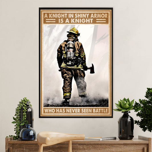 Firefighter Pride Poster Wall Art | Knight In Shiny Armor | American Independence Day Gift for Fireman