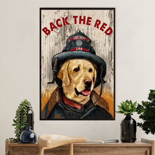 Firefighter Pride Poster Wall Art | Back The Red Yellow Labrador | American Independence Day Gift for Fireman