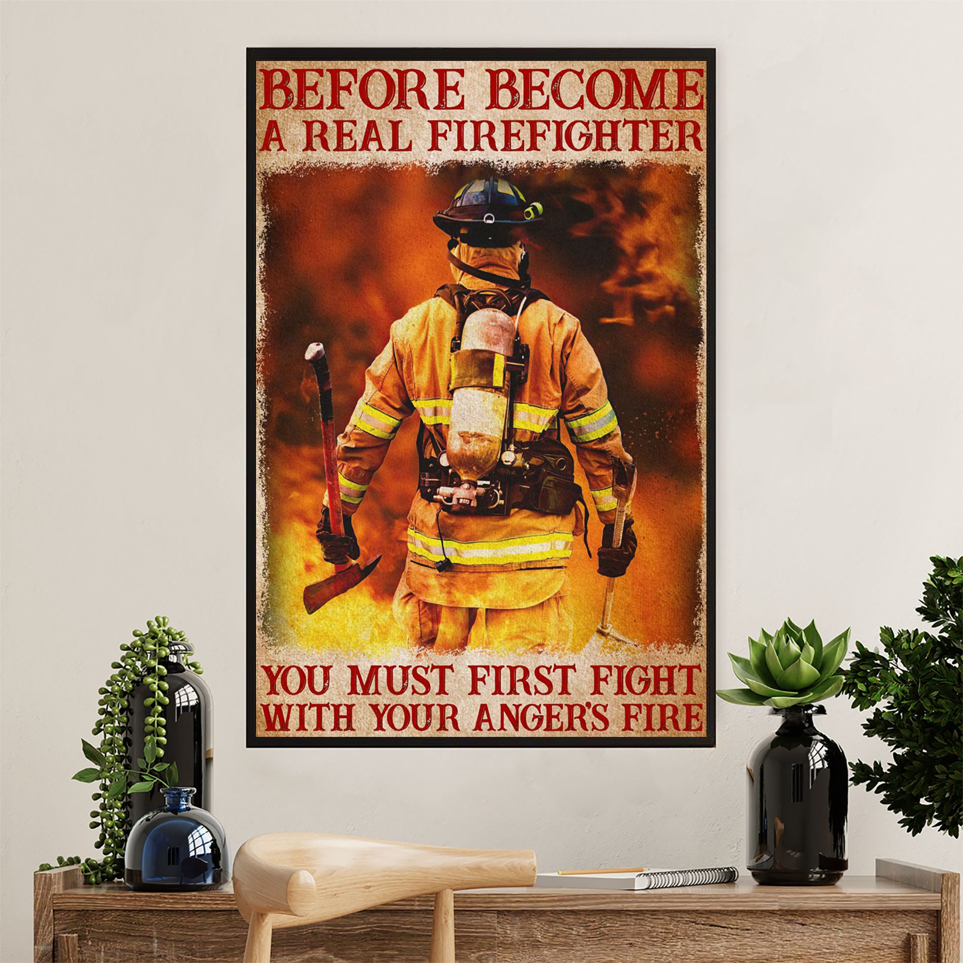 Firefighter Pride Poster Wall Art | Real Firefighter | American Independence Day Gift for Fireman