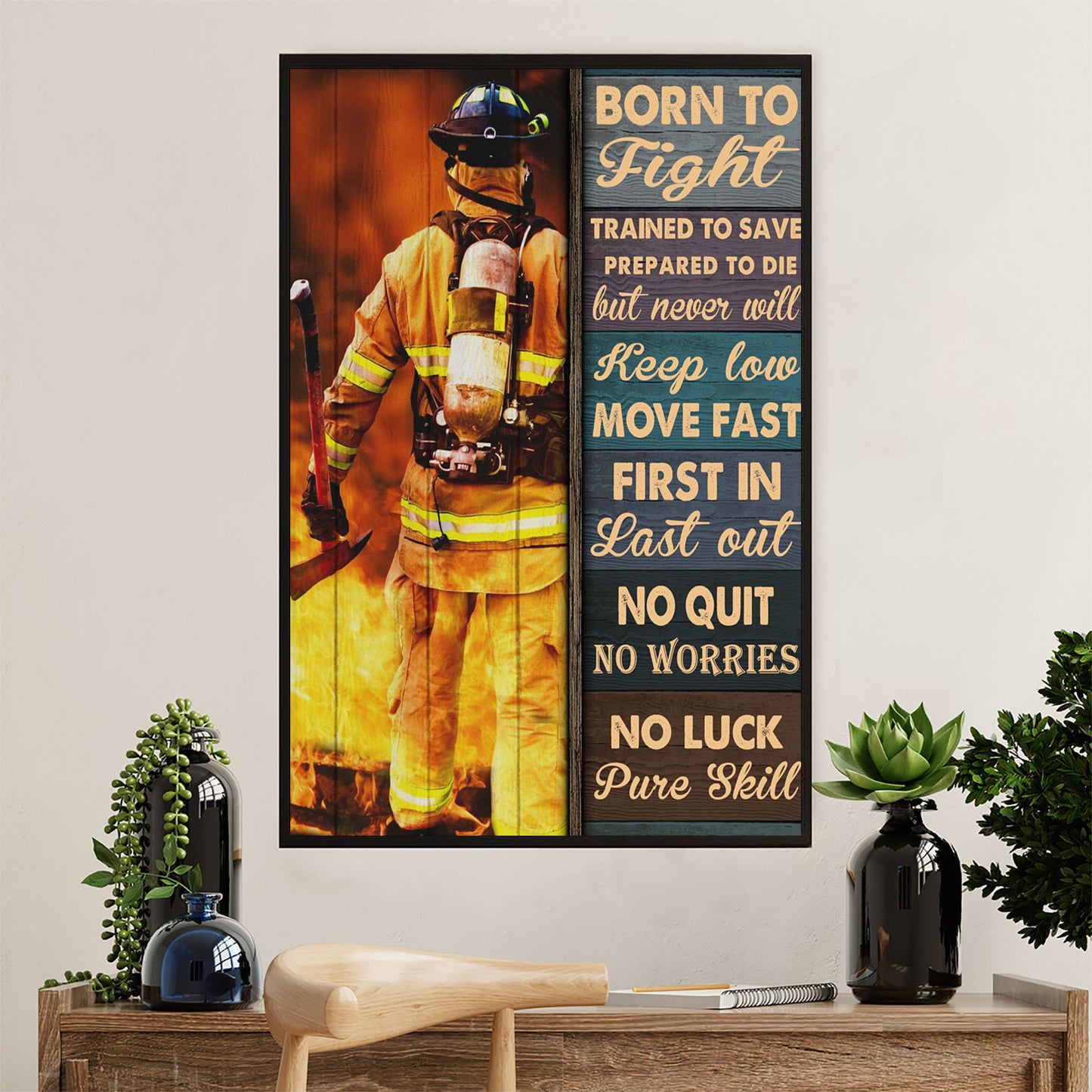Firefighter Pride Poster Wall Art | Born To Fight | American Independence Day Gift for Fireman