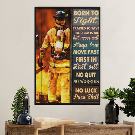 Firefighter Pride Poster Wall Art | Born To Fight | American Independence Day Gift for Fireman