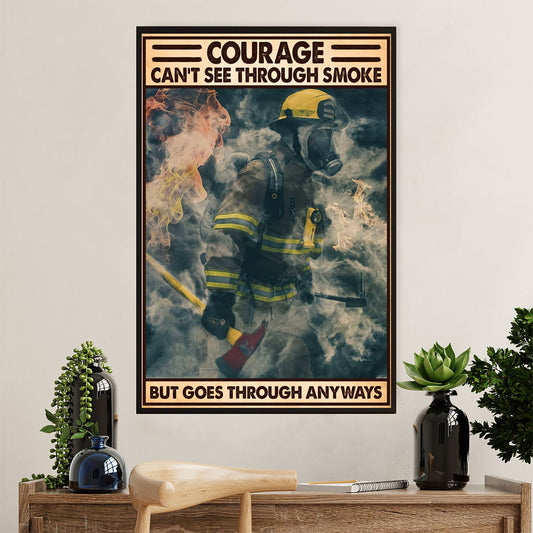 Firefighter Pride Poster Wall Art | Courage Can't See Through Smoke | American Independence Day Gift for Fireman