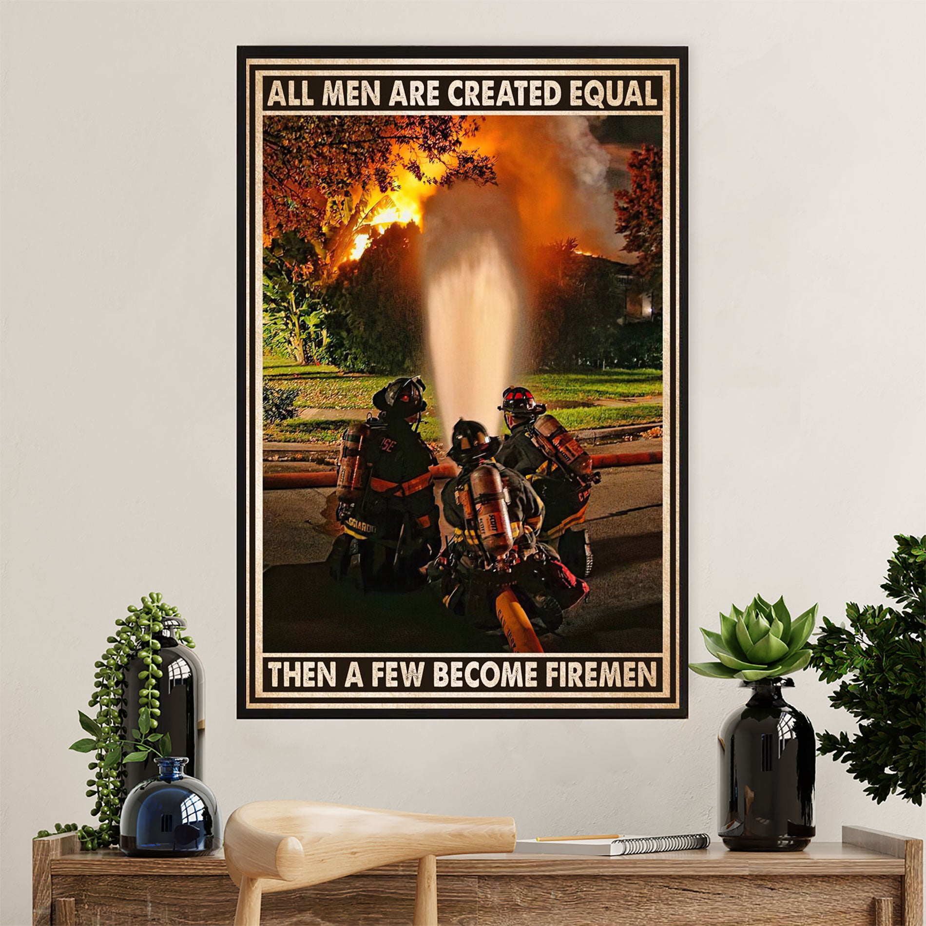 Firefighter Pride Canvas Wall Art Prints | Men Become Firemen | American Independence Day Gift for Fireman