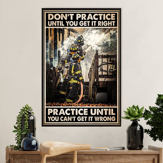 Firefighter Pride Poster Wall Art | Practice Until | American Independence Day Gift for Fireman
