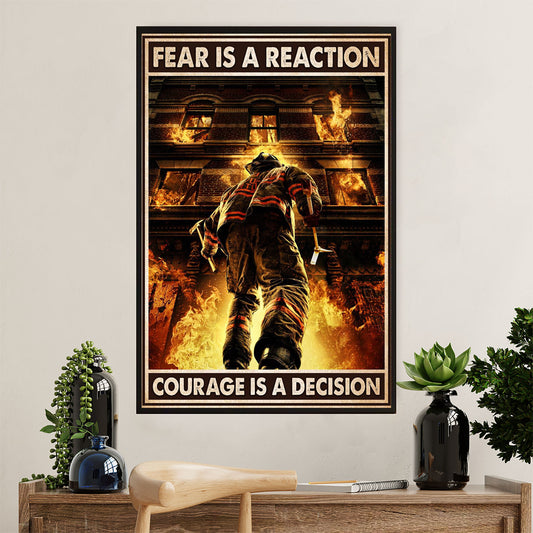 Firefighter Pride Canvas Wall Art Prints | Courage is Decision | American Independence Day Gift for Fireman