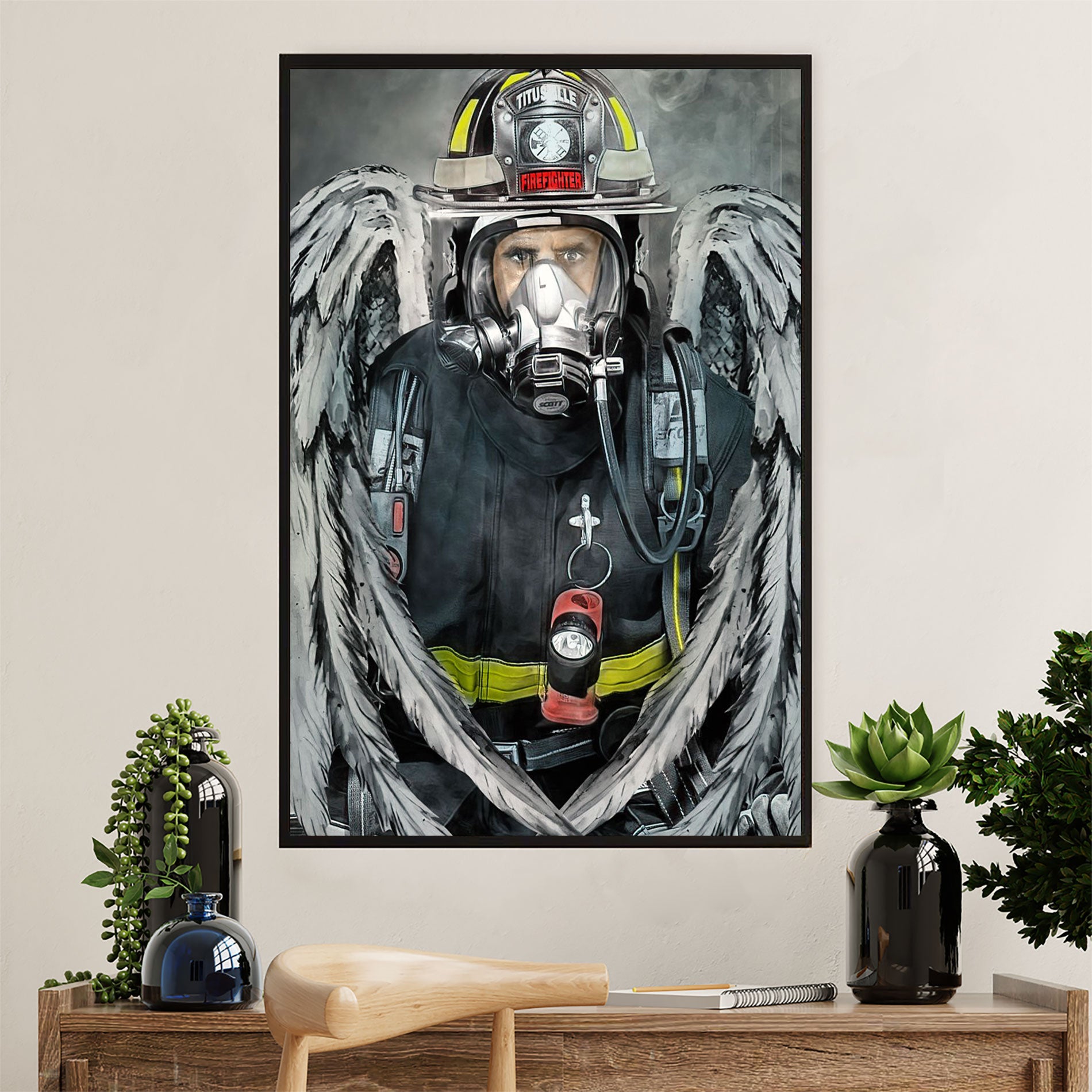 Firefighter Pride Canvas Wall Art Prints | Firemen Angel | American Independence Day Gift for Fireman