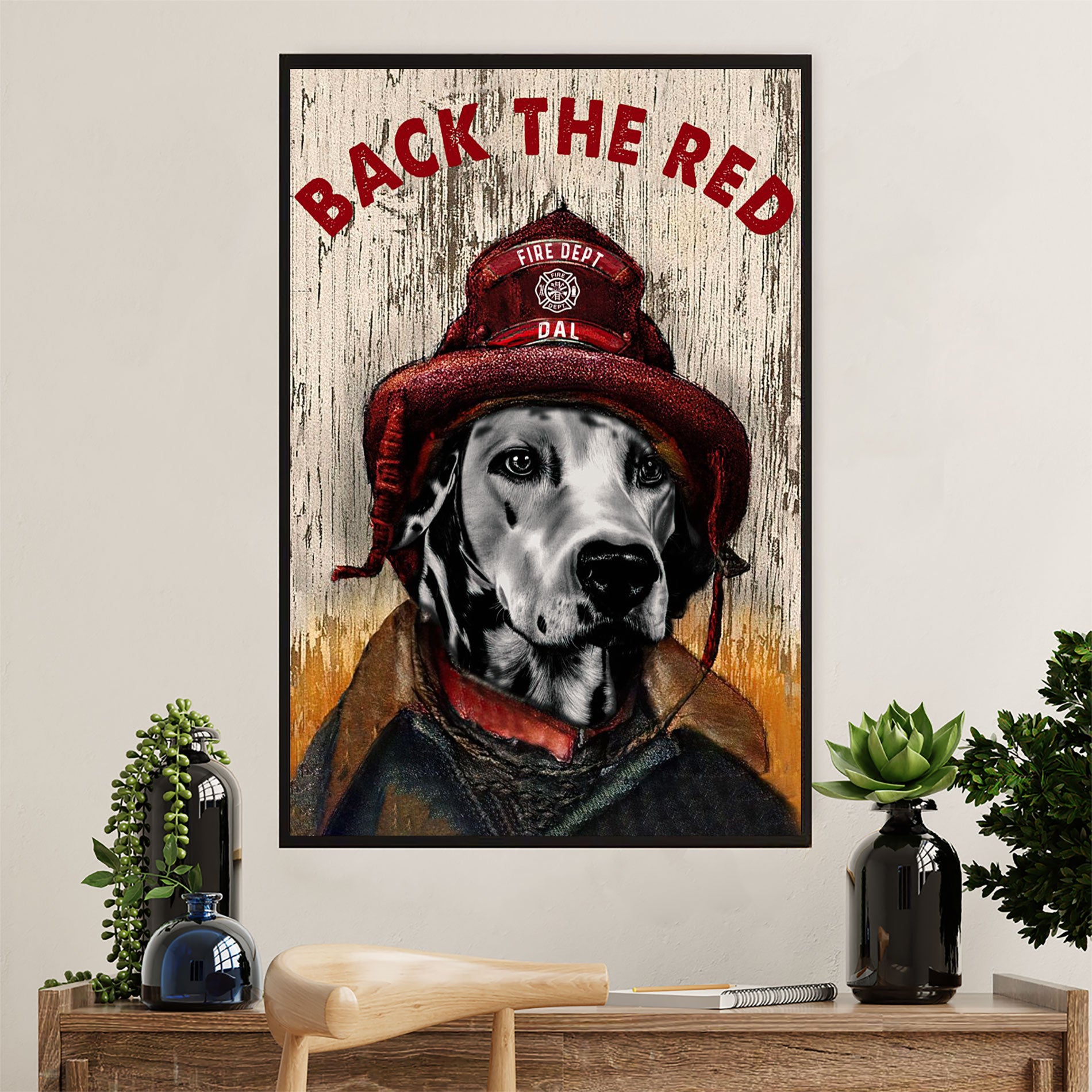 Firefighter Pride Poster Wall Art | Back The Red Dog | American Independence Day Gift for Fireman