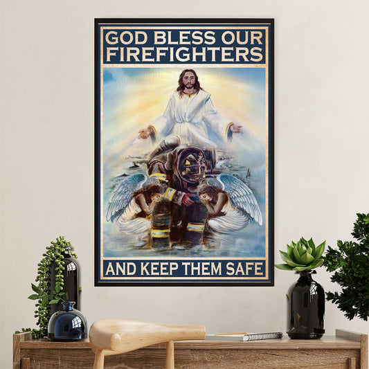 Firefighter Pride Canvas Wall Art Prints | God Bless | American Independence Day Gift for Fireman