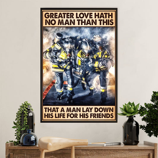Firefighter Pride Poster Wall Art | Man Lay Down His Life | American Independence Day Gift for Fireman