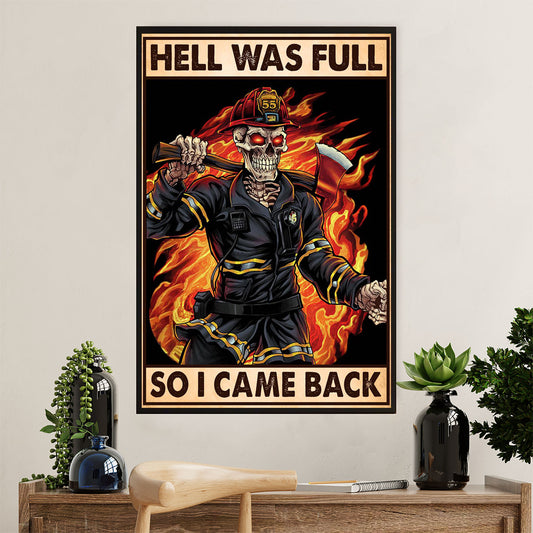 Firefighter Pride Canvas Wall Art Prints | Hell Was Full | American Independence Day Gift for Fireman
