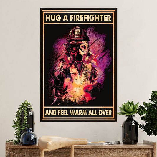 Firefighter Pride Canvas Wall Art Prints | Hug A Firefighter | American Independence Day Gift for Fireman
